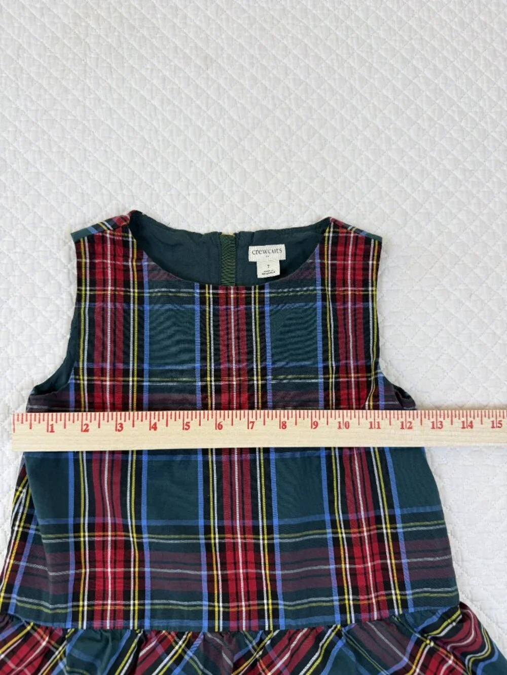 Crewcuts J.Crew Girls Tartan Tiered Plaid Dress Green Red Size 7